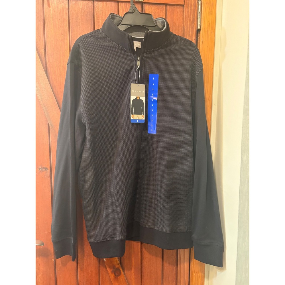 Ted Baker London Mens Quarter Zip Pullover Textured Sweater Black Large NWT‎
